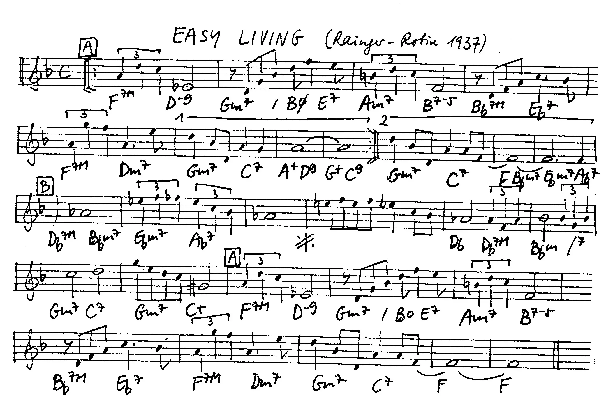 easy living free jazz leadsheet - Courtesy of the Jungle Jazz Band